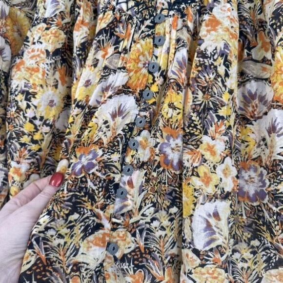 Free People We The Free Cool Meadow Floral Smocked Boho Top XS Cotton Yellow  EU - Picture 11 of 16